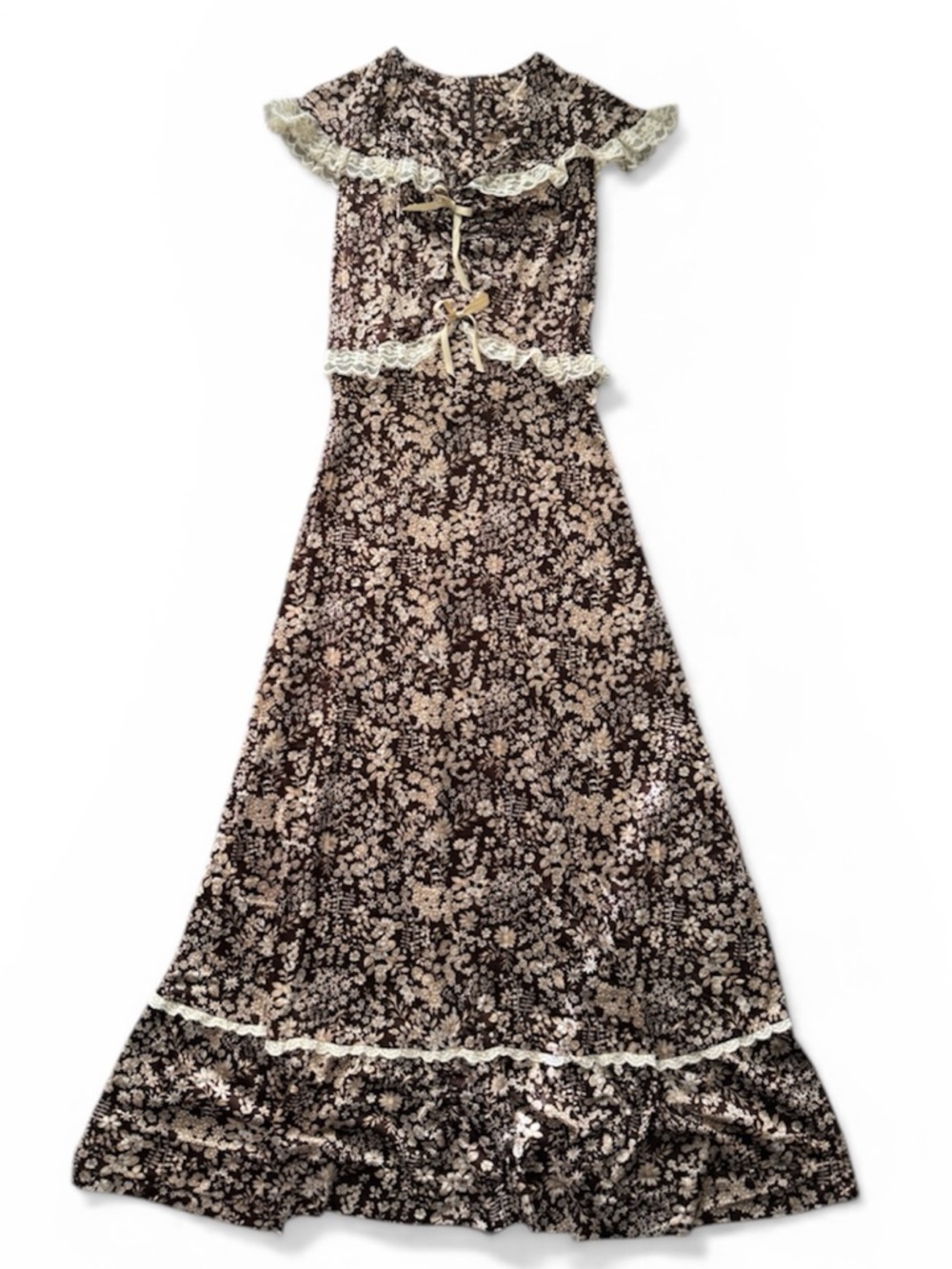 Floral Ruffle Maxi Dress - Brown